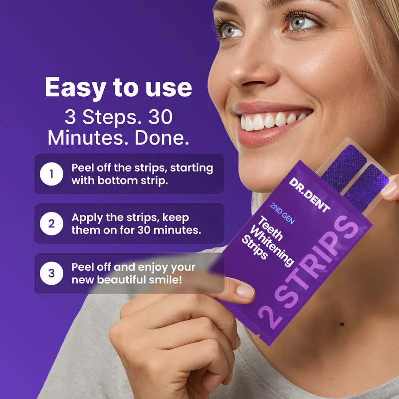 DR DENT Purple Teeth Whitening Strips - Gentle & Effective - Image 3